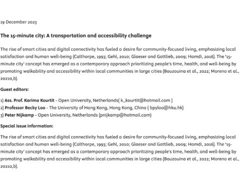 Science Direct – The 15-minute city: A transportation and accessibility challenge – December 2023