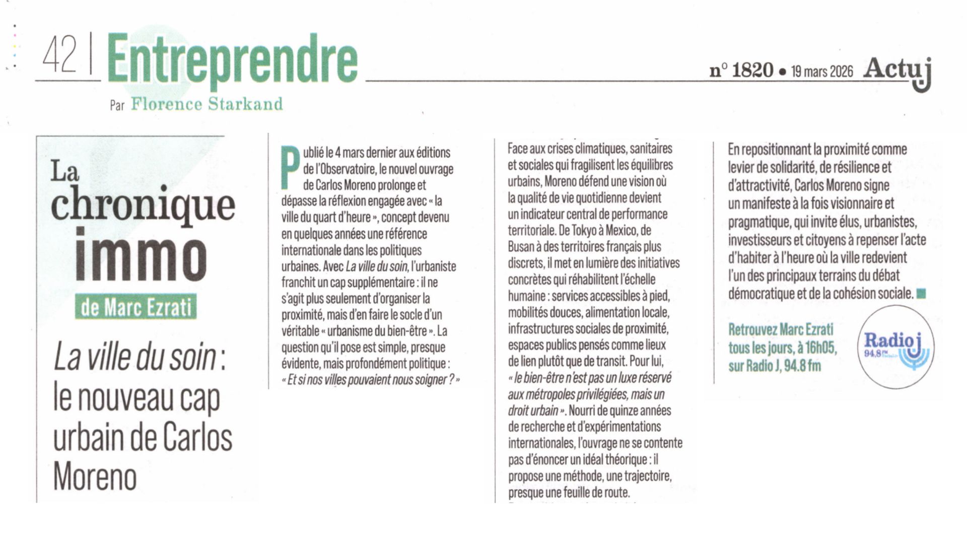 Actu J – La ville du soin : le nouveau cap urbain de Carlos Moreno – March 2026