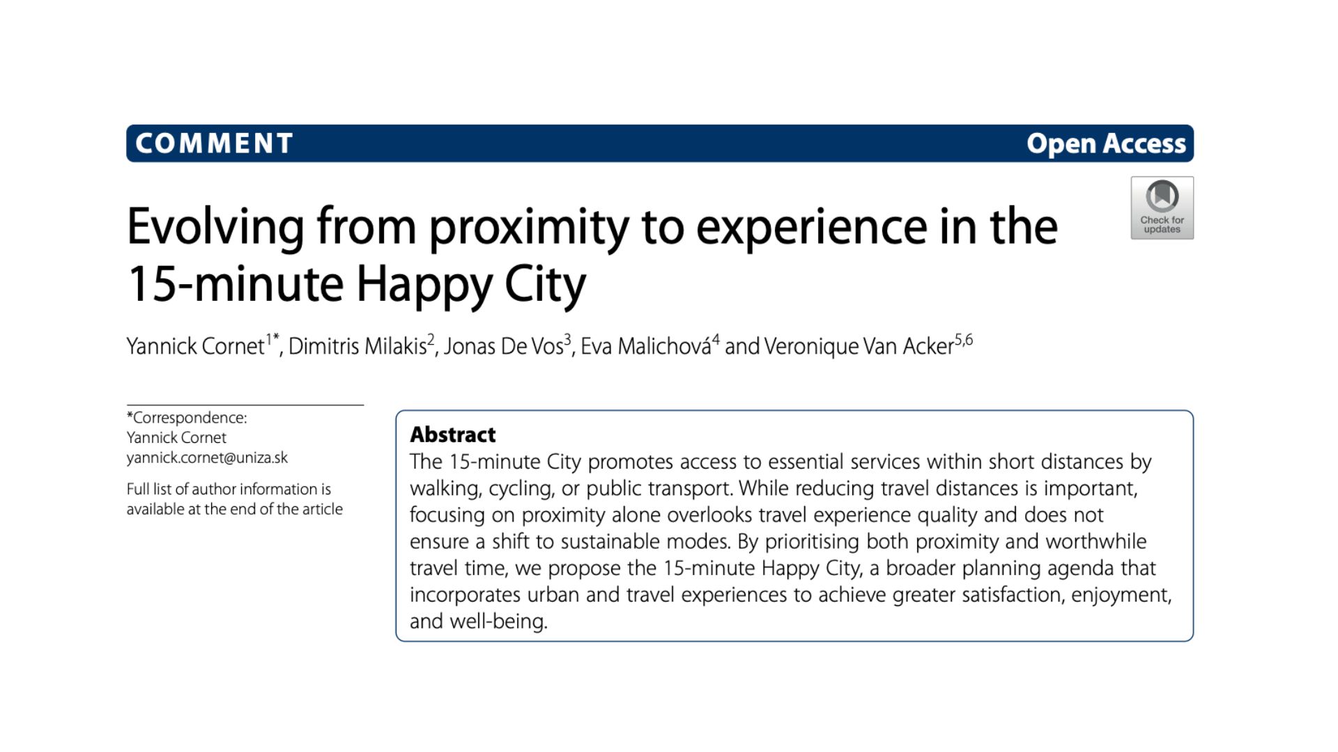 Discover Cities – Evolving from proximity to experience in the 15-minute Happy City – March 2026