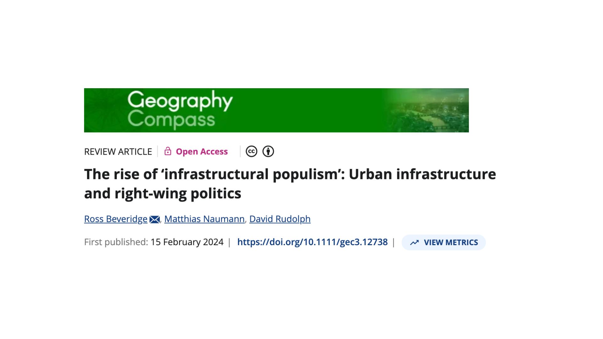 Geography Compass – Infrastructural populism and the politics of urban infrastructure – 2024