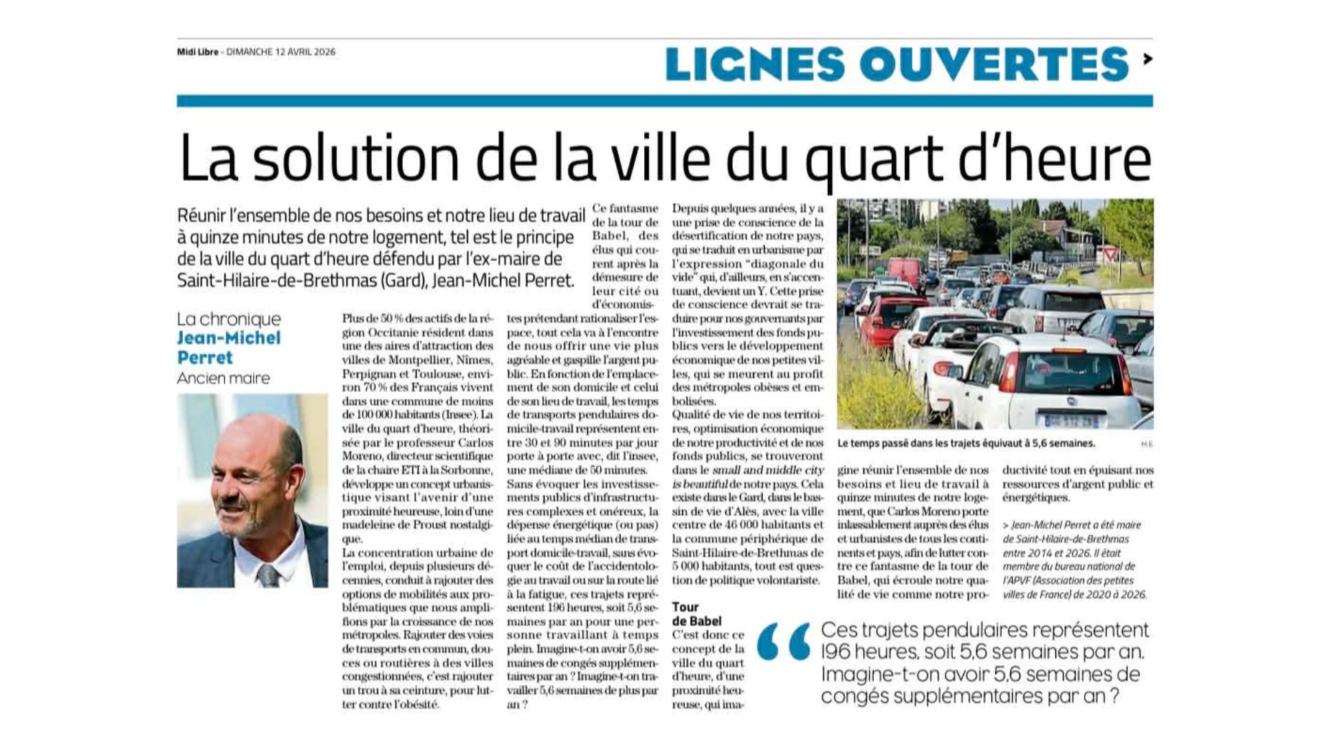 Midi Libre – La solution de la ville du quart d’heure – April 2026