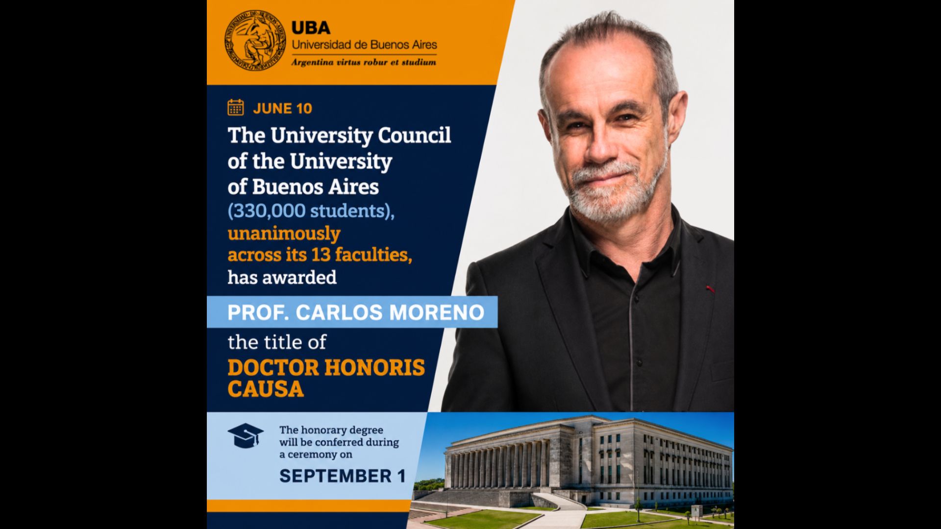1st of September 2026 – Doctor Honoris Causa Ceremony – Buenos Aires, Argentina